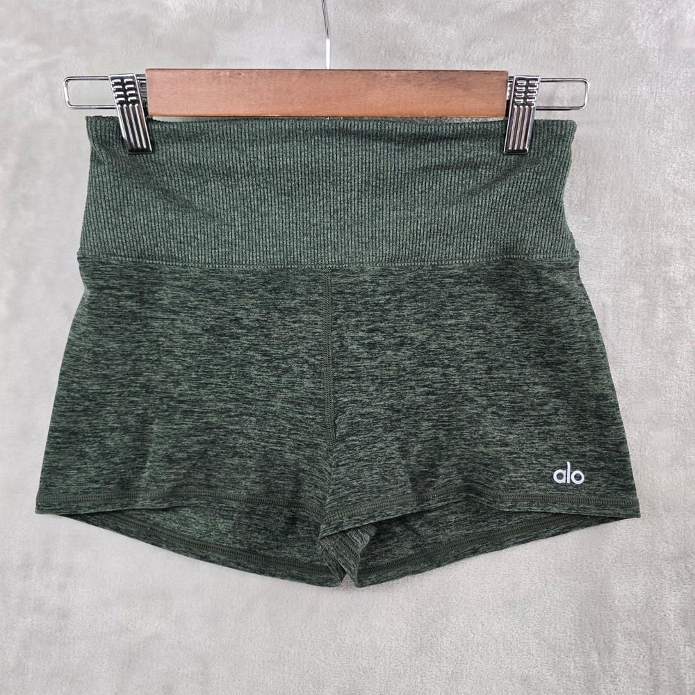 Alo Yoga Shorts Womens Small Green Heathered High Waist Ribbed Aura Short